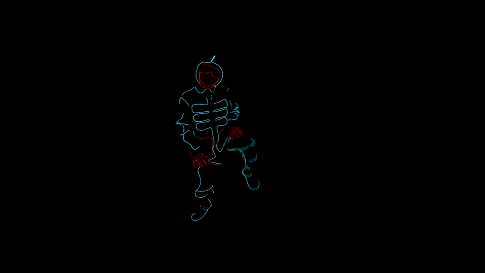 Short clip of a dancer wearing a blue and red light up costume